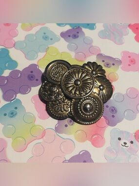 Vintage Button Cluster Brooch Silver Tone Statement Pin